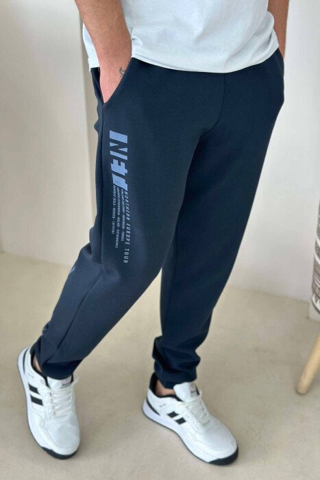 ELASTIC WAIST MEN SWEATPANTS DARK BLUE/BEE 