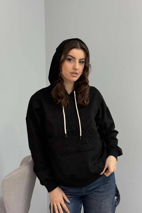 TREE DESIGN WOMEN HOODIE BLACK/ E ZEZE - 1