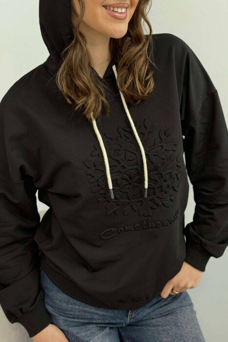 TREE DESIGN WOMEN HOODIE BLACK/ E ZEZE - 2