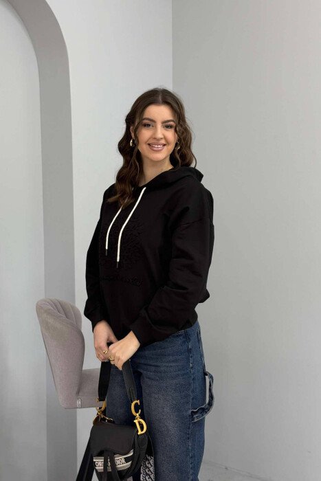 TREE DESIGN WOMEN HOODIE BLACK/ E ZEZE - 3