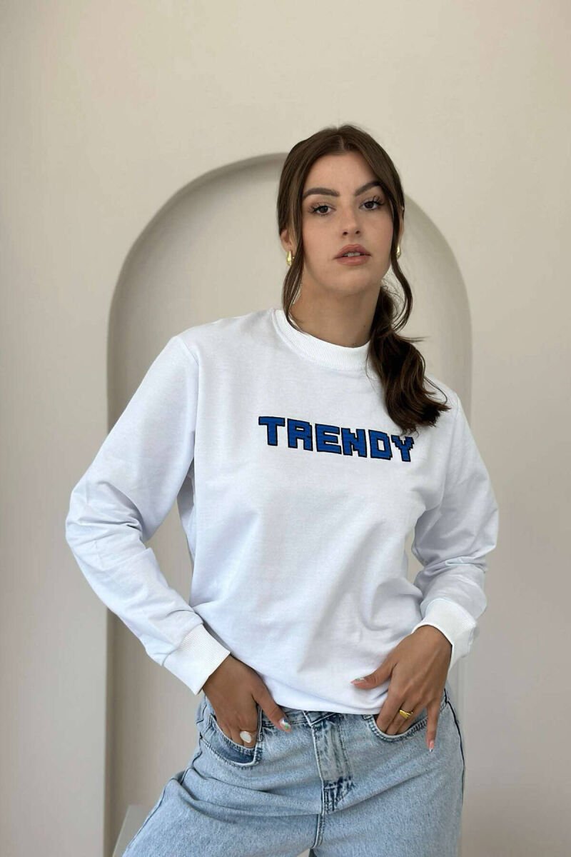 TRENDY WRITTINGS COTTON WOMAN SWEATSHIRT WHITE-E BARDHE - 1