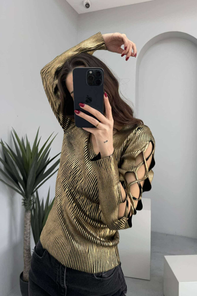 TRIKO E THJESHTË ME SHKËLQIM PËR FEMRA NË NGJYRËN GOLD - 5