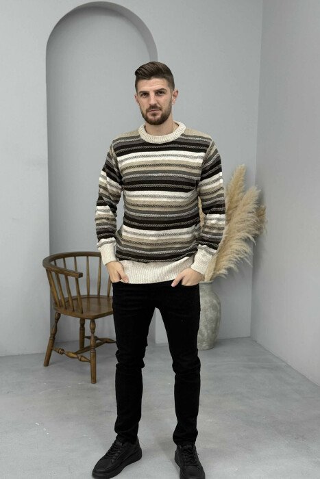 SIMPLE KNITTED STRIPES MEN SWEATER BEIGE/BEZHE - 2