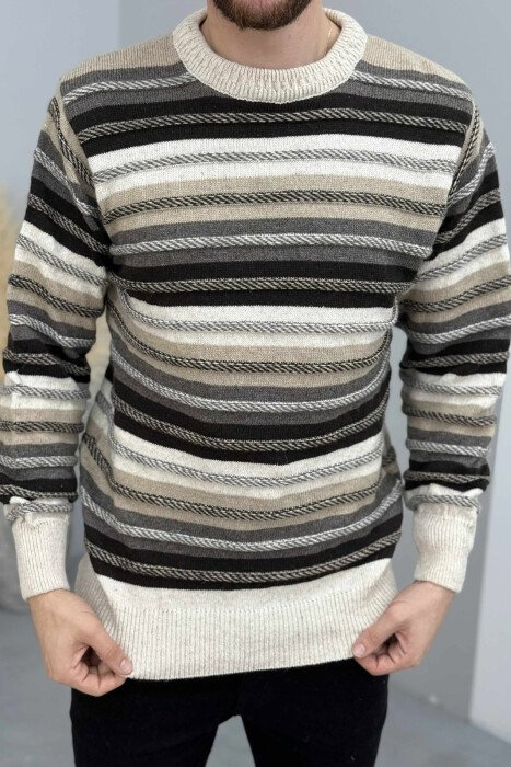 SIMPLE KNITTED STRIPES MEN SWEATER BEIGE/BEZHE 