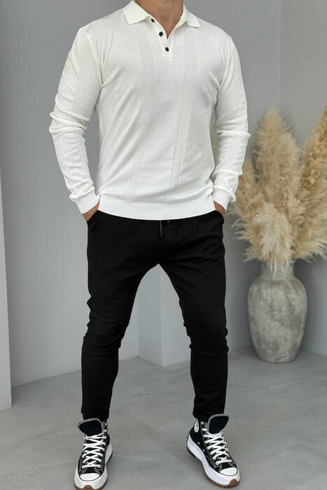 TRIKO E THJESHTË NJË NGJYRËSHE ME JAKË POLO PËR MESHKUJ NË NGJYRË TË BARDHË - KLAUDIO FASHION