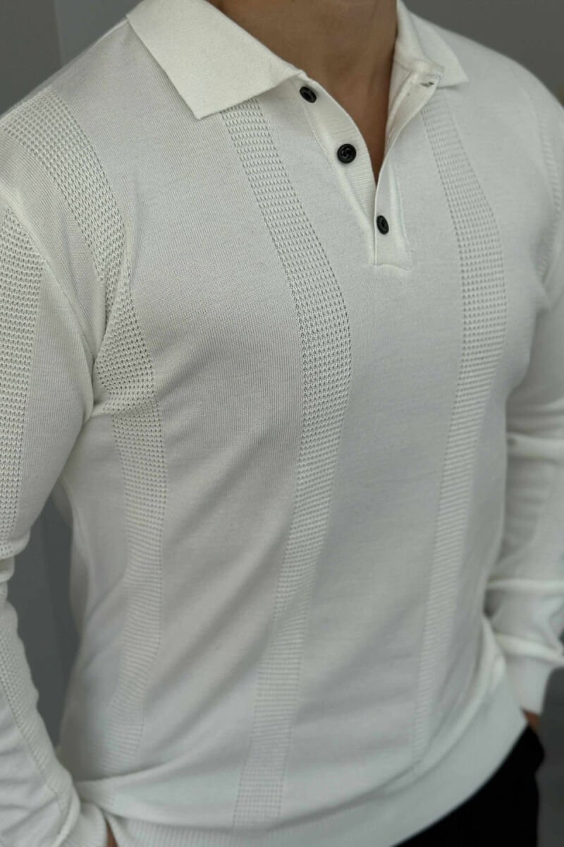 TRIKO E THJESHTË NJË NGJYRËSHE ME JAKË POLO PËR MESHKUJ NË NGJYRË TË BARDHË - 3