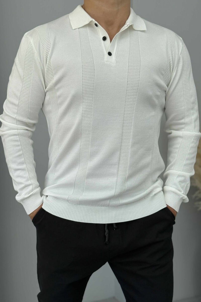 TRIKO E THJESHTË NJË NGJYRËSHE ME JAKË POLO PËR MESHKUJ NË NGJYRË TË BARDHË - 4