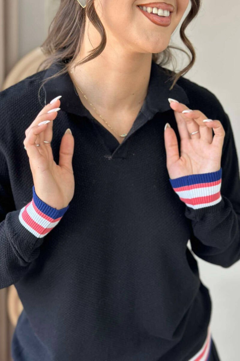 TRIKO E THJESHTË PËR FEMRA ME JAKË POLO NË NGJYRË TË ZEZË - 4