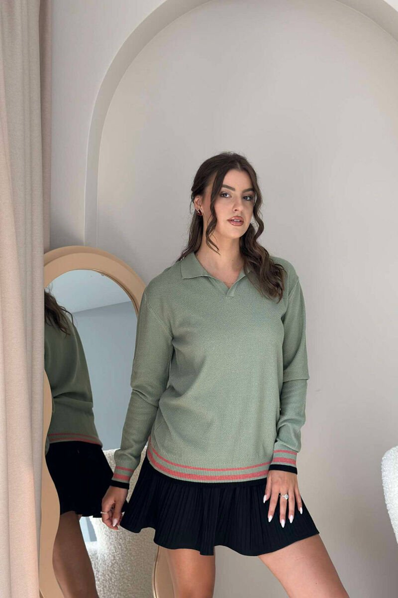 TRIKO E THJESHTË PËR FEMRA ME JAKË POLO NË NGJYRË ULLIRI - 1