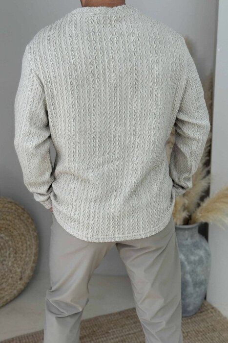 TRIKO E THURUR NJËNGJYRËSHE ME JAKË TË RRUMBULLAKËT PËR MESHKUJ NË NGJYRËN BEZHË - 2