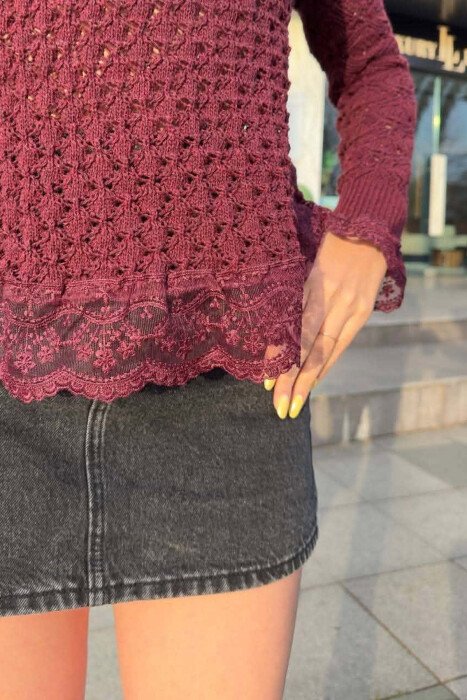 TRIKO ME DETAJ DANTELLE PER FEMRA NE NGJYRE VISHNJE - 3