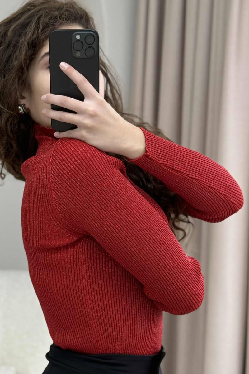 TRIKO ME JAKË GOLF DHE ME DETAJE GURËSH TË NDRITSHËM PËR FEMRA NË NGJYRË TË KUQE - 6
