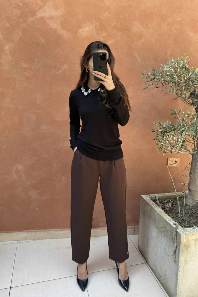 TRIKO ME JAKË POLO & DIZANJ GURËSH ME SHKËLQIM PËR FEMRA NË NGJYRË TË ZEZË - 1