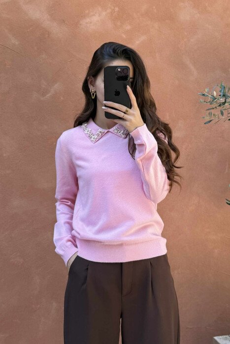 TRIKO ME JAKË POLO & DIZANJ GURËSH ME SHKËLQIM PËR FEMRA NË NGJYRËN ROZË - 2
