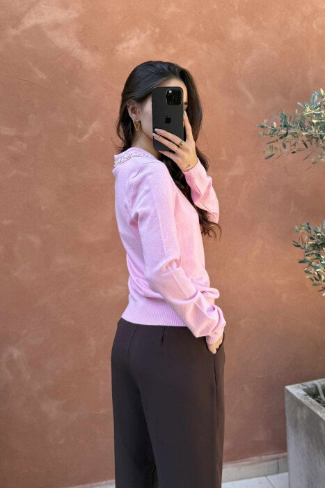 TRIKO ME JAKË POLO & DIZANJ GURËSH ME SHKËLQIM PËR FEMRA NË NGJYRËN ROZË - 3