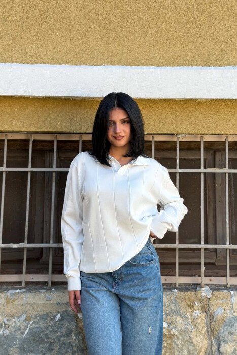 TRIKO ME JAKE POLO PER FEMRA NE NGJYRE TE BARDHE - KLAUDIO FASHION
