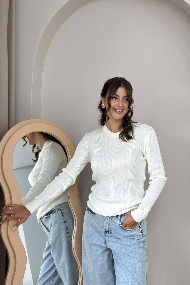 ROUND NECK WOMEN SWEATER WHITE-E BARDHE - 2