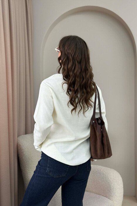 POCKET DETAIL ONE COLOR WOMEN SWEATER WHITE-E BARDHE - 5