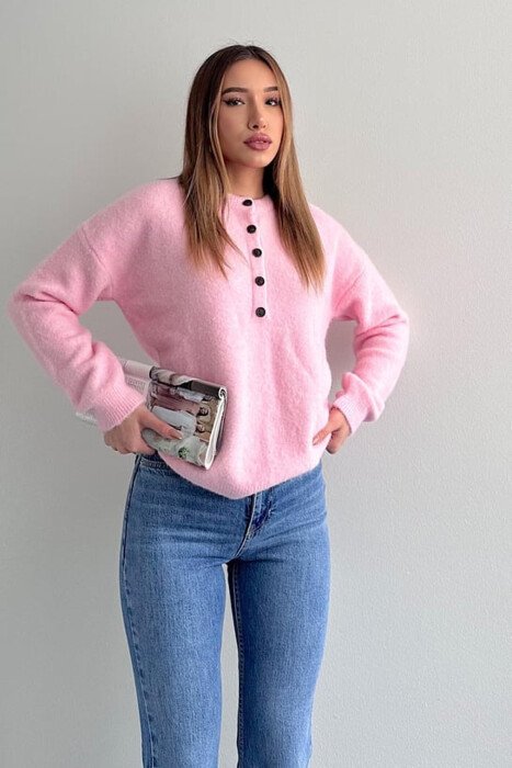 TRIKO NJË NGJYRËSHE ME JAKË ME BUTONA PËR FEMRA NË NGJYRË ROZË - 6