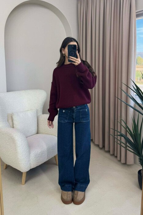 TRIKO NJË NGJYRËSHE ME JAKË TË RRUMBULLAKËT PËR FEMRA NË NGJYRË VISHNJË - KLAUDIO FASHION