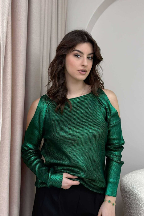 TRIKO NJË NGJYRËSHE ME SHKËLQIM PËR FEMRA NË NGJYRËN JESHILE - 5