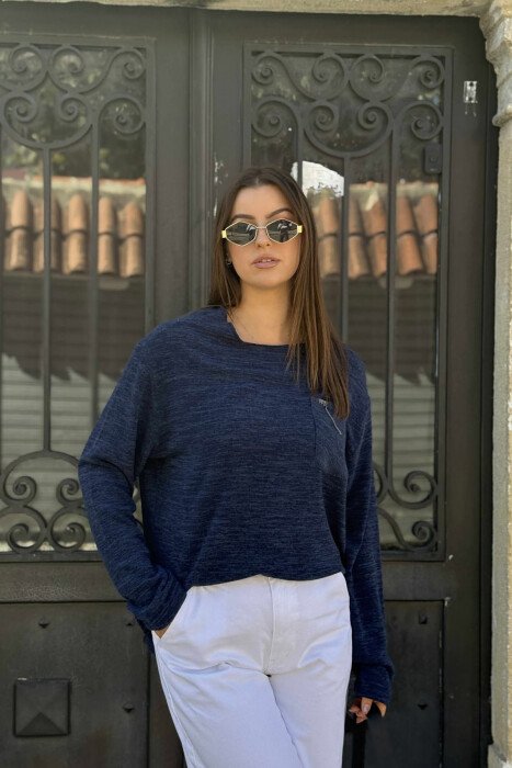 TRIKO NJËNGJYRËSHE ME DETAJIN E XHEPIT PËR FEMRA NË NGJYRËN BLU - 2
