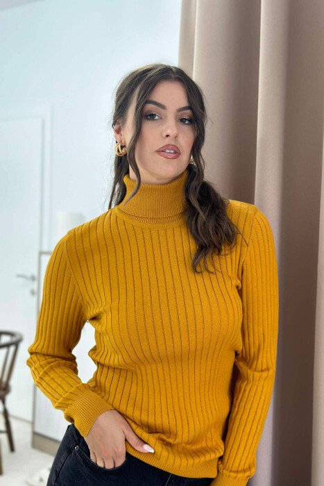 TRIKO NJËNGJYRËSHE ME JAKË GJYSËM GOLF PËR FEMRA NË NGJYRËN MUSTARDË - 3