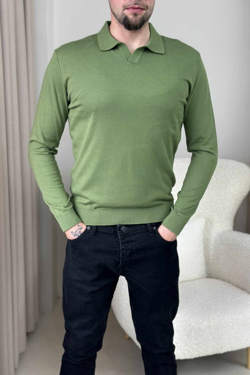 TRIKO NJËNGJYRËSHE ME JAKË POLO PËR MESHKUJ NË NGJYRËN JESHILE - 4