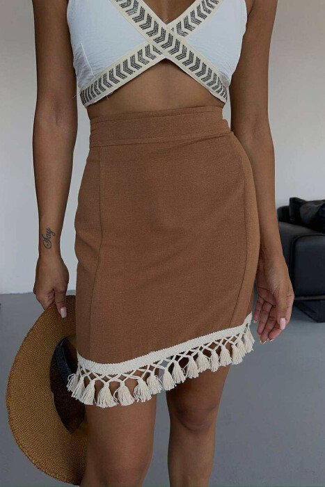 TRIMMED END ONE COLOR WOMEN SKIRT BROWN/KAFE - 6