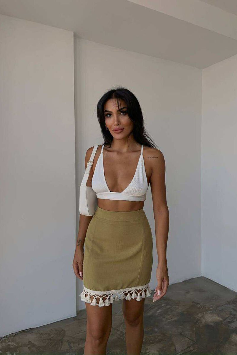 TRIMMED END ONE COLOR WOMEN SKIRT OLIVE/ULLI - 5