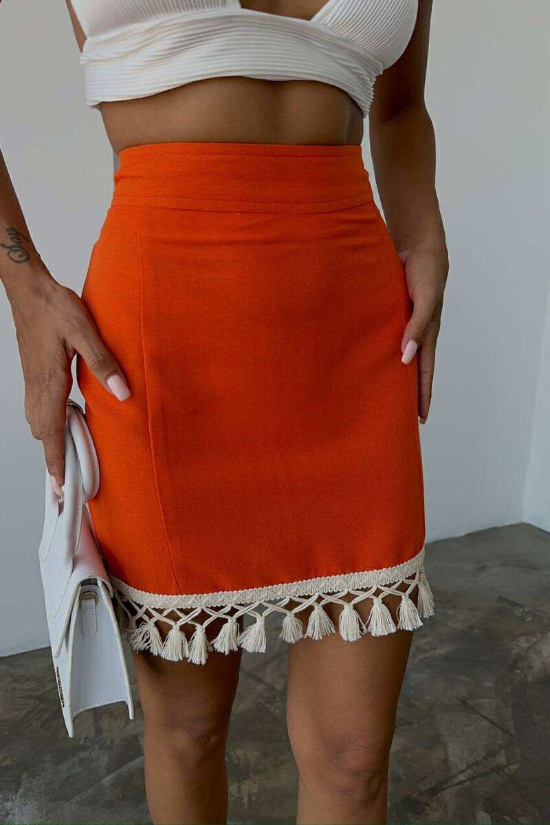 TRIMMED END ONE COLOR WOMEN SKIRT ORANGE/PORTOKALLI - 1