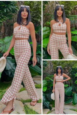 TROUSER+CROP SQUARE WOMAN SET ORANGE/PORTOKALLI - KLAUDIO FASHION