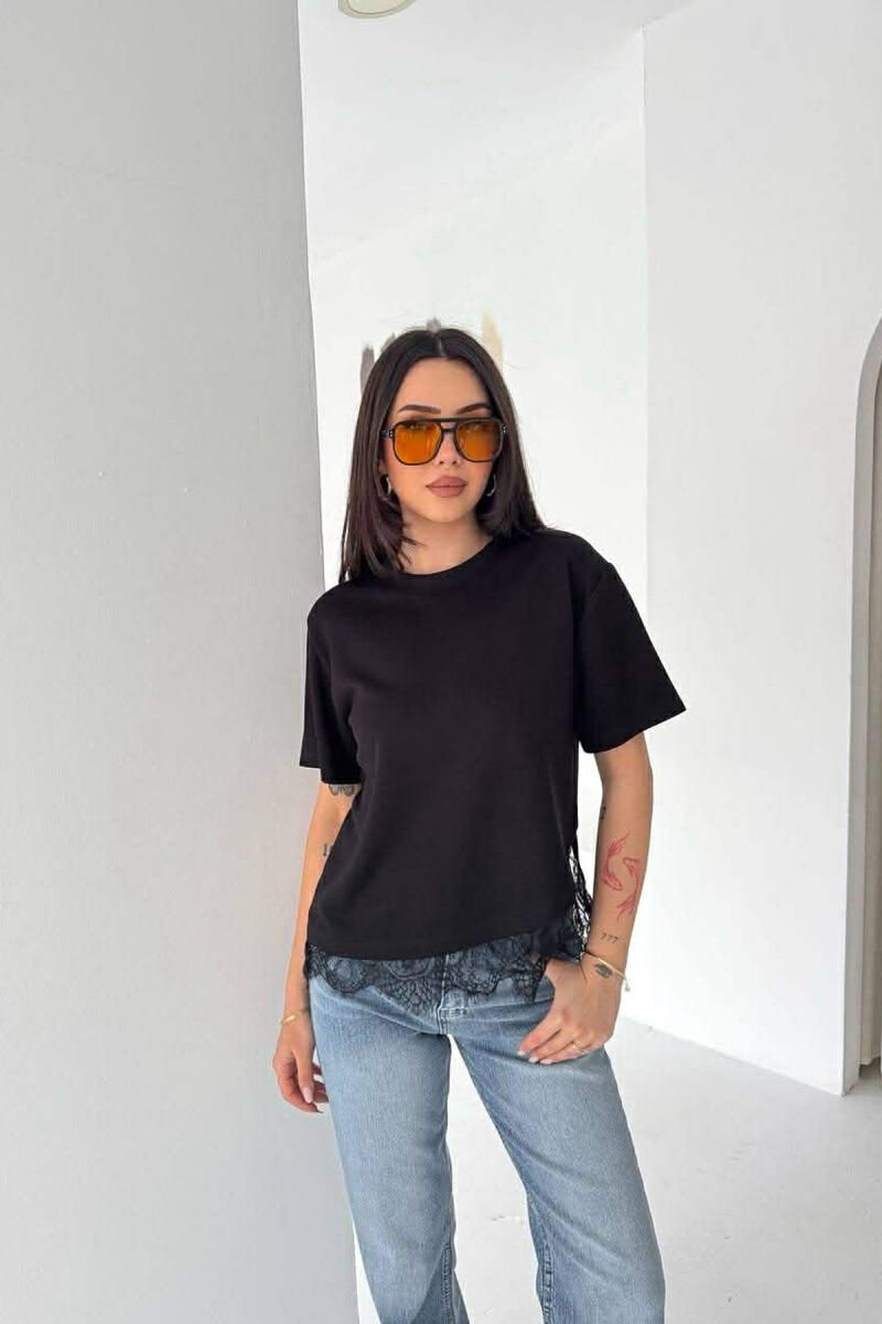 TULLE DETAIL ONE COLOR WOMAN T-SHIRT BLACK/ E ZEZE - 1