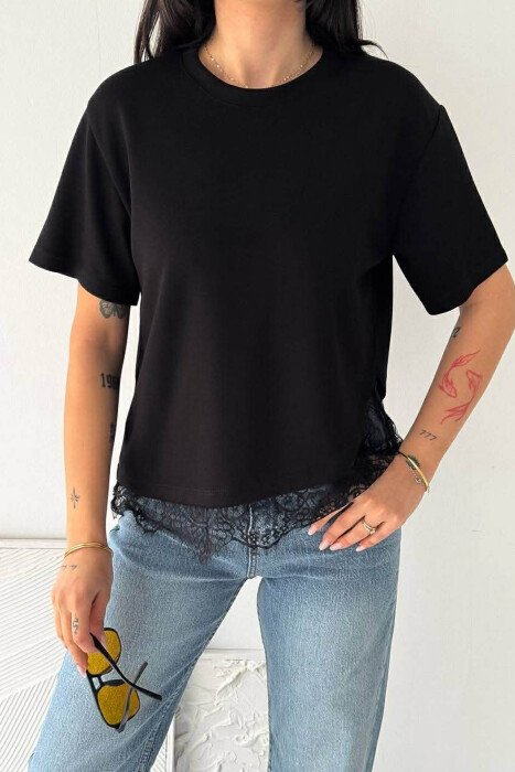 TULLE DETAIL ONE COLOR WOMAN T-SHIRT BLACK/ E ZEZE - 2