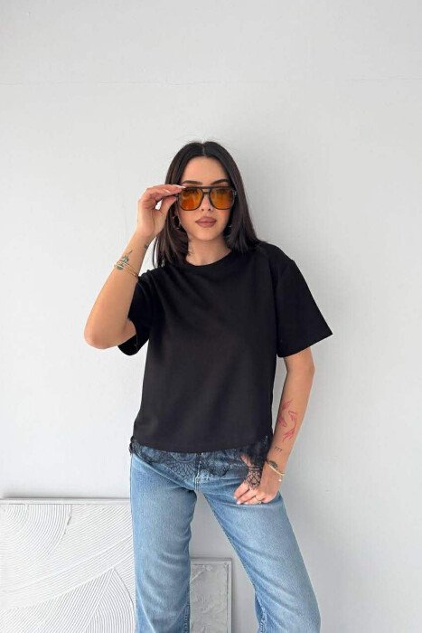 TULLE DETAIL ONE COLOR WOMAN T-SHIRT BLACK/ E ZEZE - 4