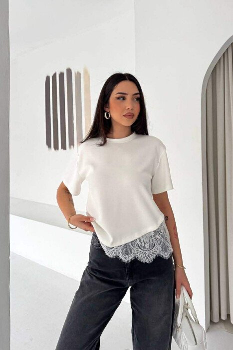 TULLE DETAIL ONE COLOR WOMAN T-SHIRT WHITE-E BARDHE - 2