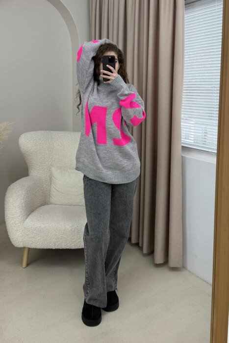 TURTLE NECK 2M WRITTING WOMEN SWEATER GREY/GRI - 3