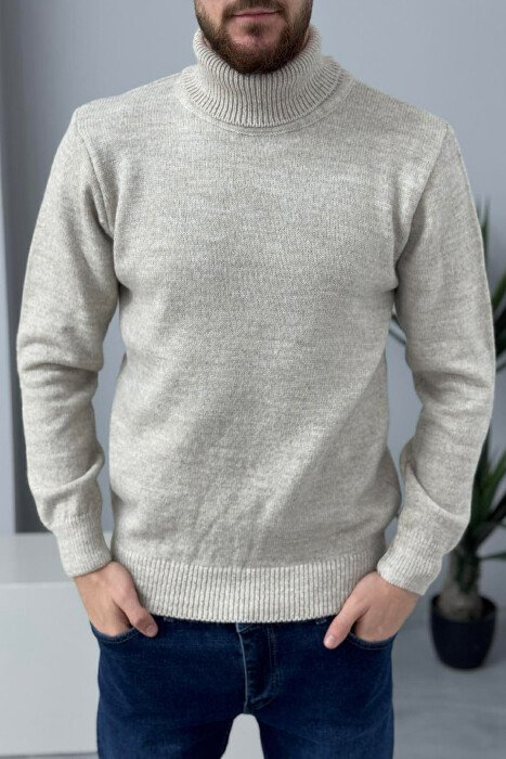 TURTLE NECK ONE COLOR MEN SWEATER BEIGE/BEZHE 