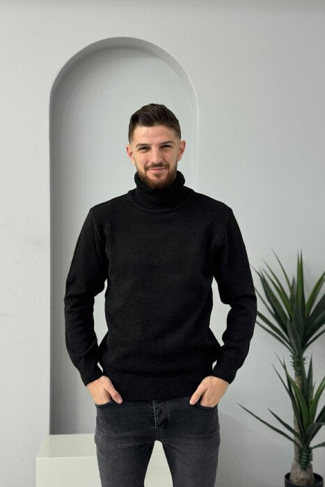TURTLE NECK ONE COLOR MEN SWEATER BLACK/ E ZEZE - 3