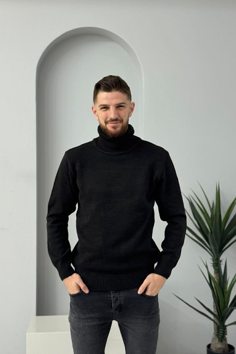 TURTLE NECK ONE COLOR MEN SWEATER BLACK/ E ZEZE - 3