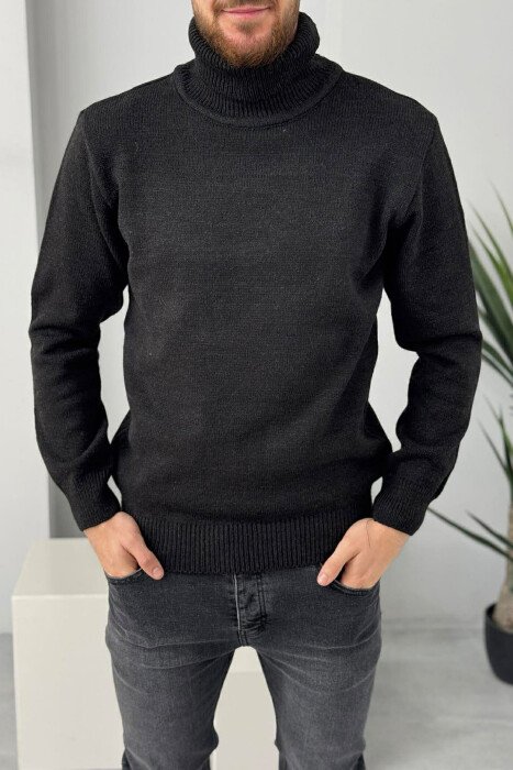 TURTLE NECK ONE COLOR MEN SWEATER BLACK/ E ZEZE - 1