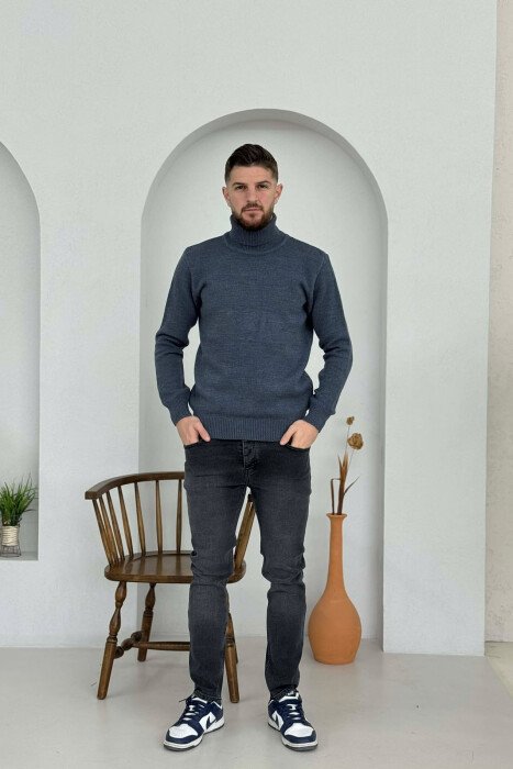 TURTLE NECK ONE COLOR MEN SWEATER BLUE/BLU - 2