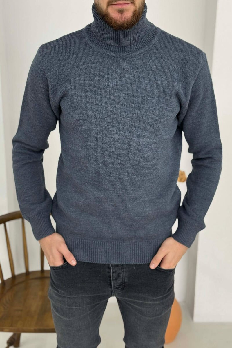 TURTLE NECK ONE COLOR MEN SWEATER BLUE/BLU - 1