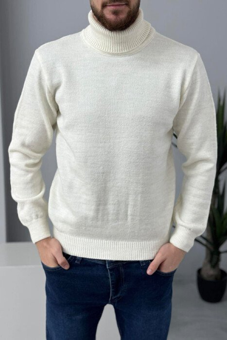 TURTLE NECK ONE COLOR MEN SWEATER CREAM/KREM - KLAUDIO FASHION
