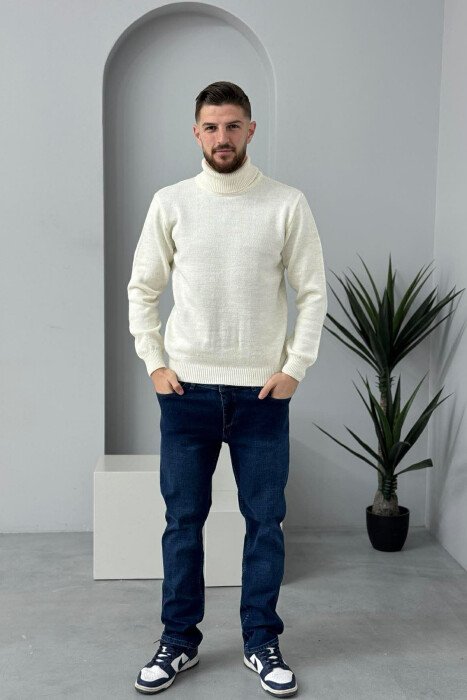 TURTLE NECK ONE COLOR MEN SWEATER CREAM/KREM - 2