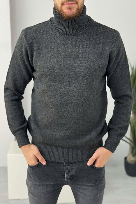 TURTLE NECK ONE COLOR MEN SWEATER DARK GREY/GEE 