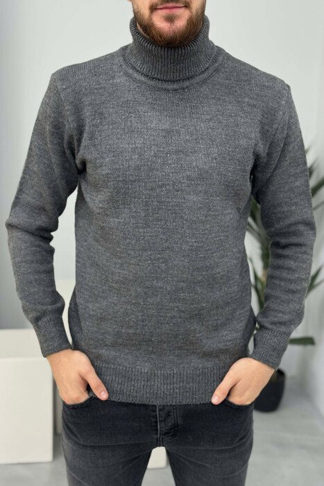 TURTLE NECK ONE COLOR MEN SWEATER GREY-GREY/GG - 1
