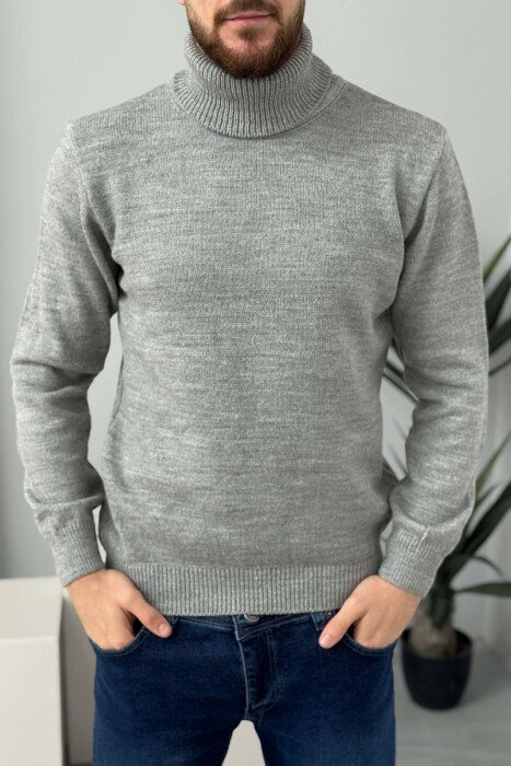 TURTLE NECK ONE COLOR MEN SWEATER GREY/GRI - KLAUDIO FASHION
