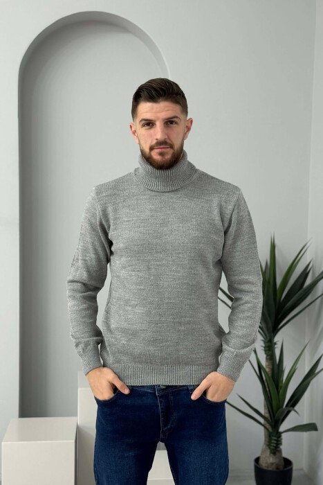 TURTLE NECK ONE COLOR MEN SWEATER GREY/GRI - 2