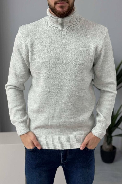 TURTLE NECK ONE COLOR MEN SWEATER LIGHT GREY/GZ 